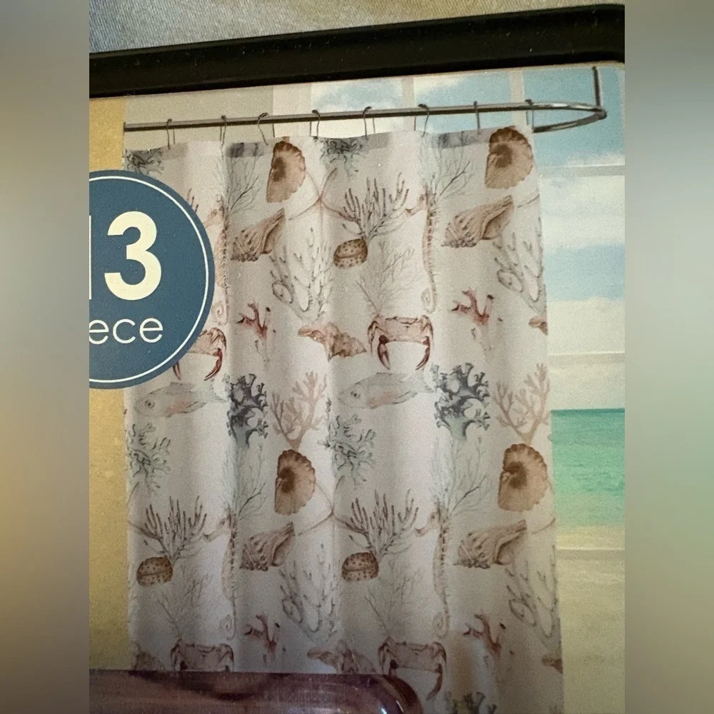 Beautiful underwater Seaside Villa Shower Curtain Set with Hooks